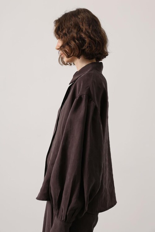 Acı Kahve Balon Kol Gizli Patlı Dokuma Gömlek BCRY-261276