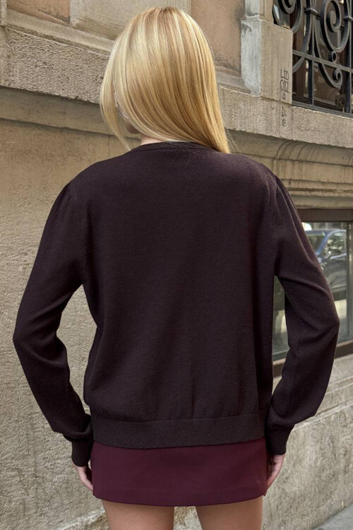 Acı Kahve Bisiklet Yaka Düğmeli Triko Hırka BCHZCK-251267