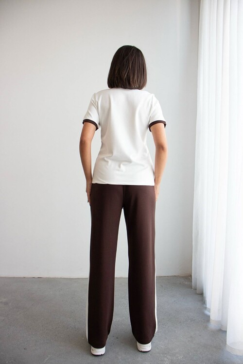 Acı Kahve Blok Detaylı Yumuşak Dokulu Modal Kumaş Alt Üst Takım BCHN-2626126