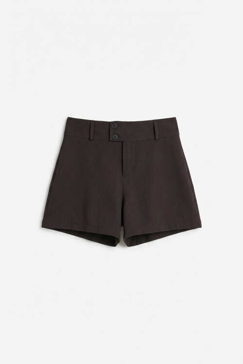 Acı Kahve Geniş Kemerli Dokuma Mini Şort