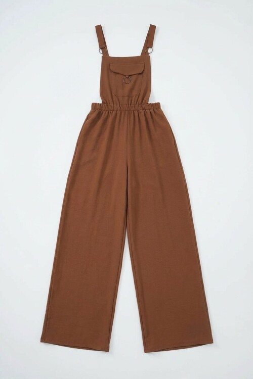 Acı Kahve Önü Cepli Askılı Halka Detaylı Aerobin Salopet Pantolon