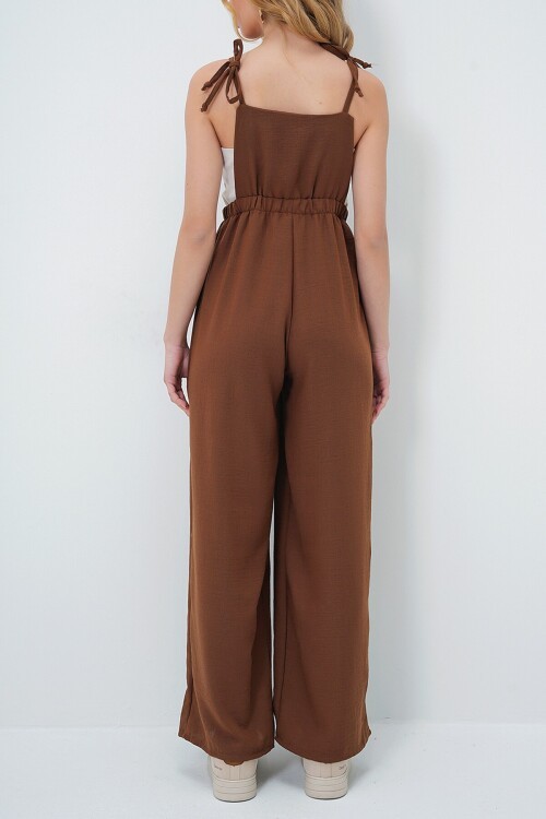 Acı Kahve Önü Cepli Askılı Halka Detaylı Aerobin Salopet Pantolon