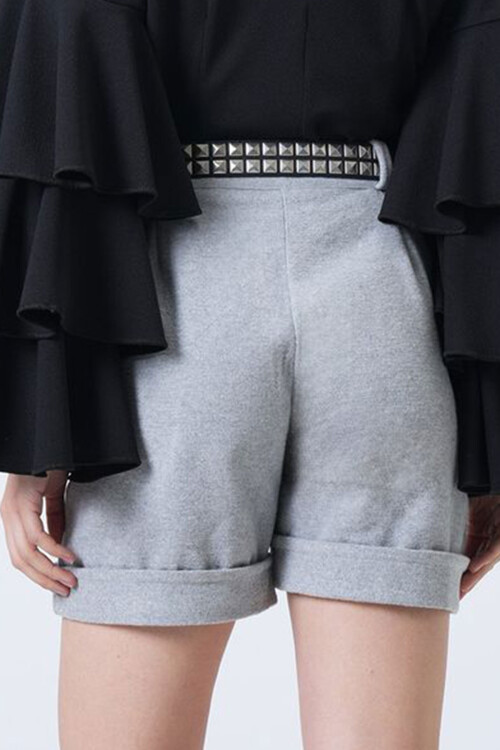 Açık Gri Duble Paça Çift Cepli Kışlık Kaşe Şort BCHNV-251220