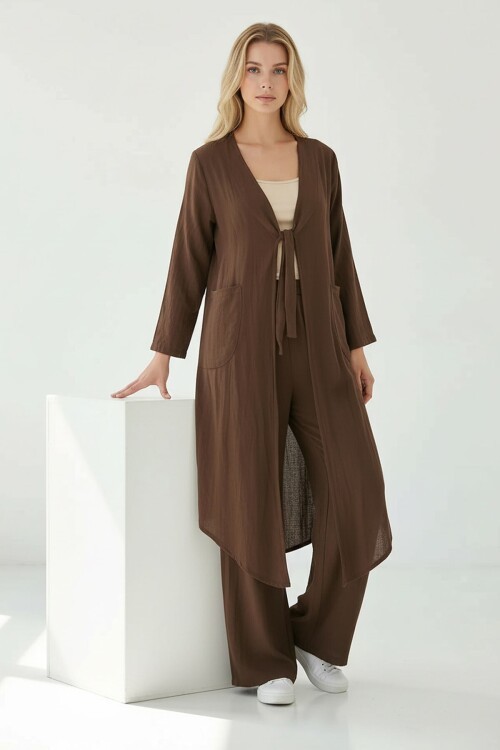 Alaçatı Keten Bağlamalı Kimono Takım