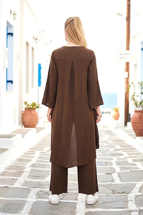 Alaçatı Keten Bağlamalı Kimono Takım