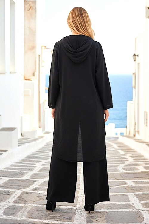 Alaçatı Keten Siyah Keten Gömlek Takım