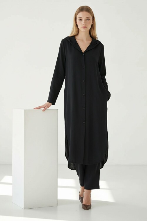 Alaçatı Keten Siyah Keten Gömlek Takım