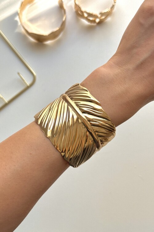 Altın9 316L Çelik Kalın Kelepçe Bileklik Kadın Bilezik Ayarlanabilir Kelepçe