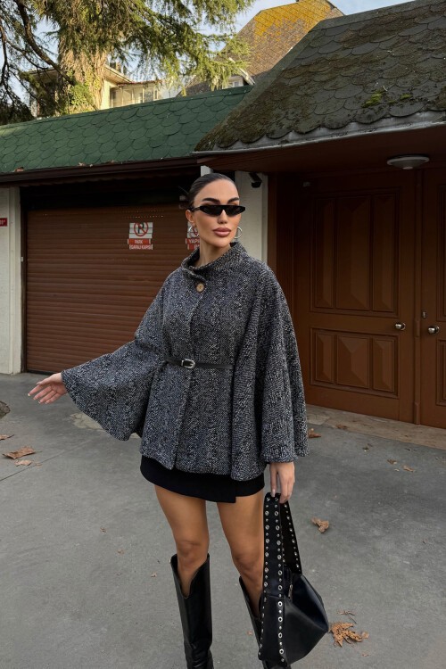 Antarsit Kemer Detaylı Kaşe Pelerin Kaban BCHNV-251224