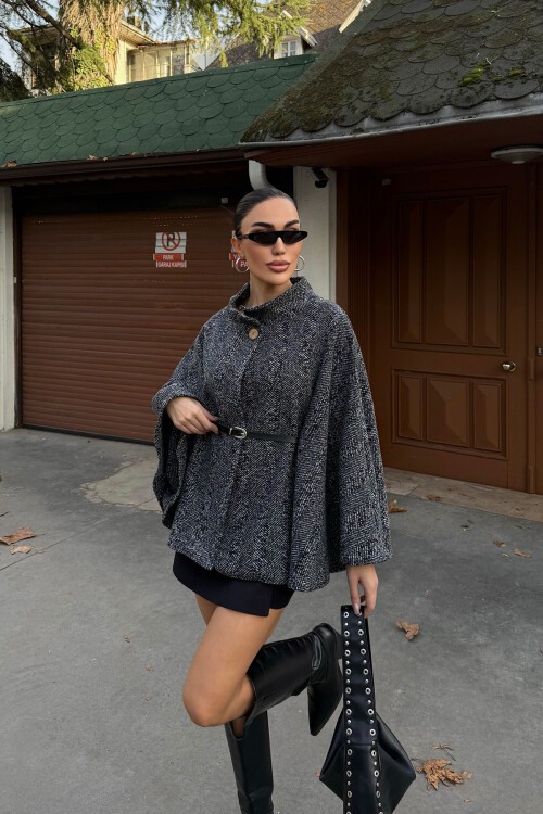 Antarsit Kemer Detaylı Kaşe Pelerin Kaban BCHNV-251224