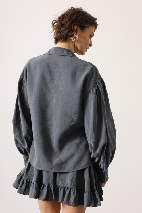 Antrasit Balon Kol Gizli Patlı Dokuma Gömlek BCRY-261276