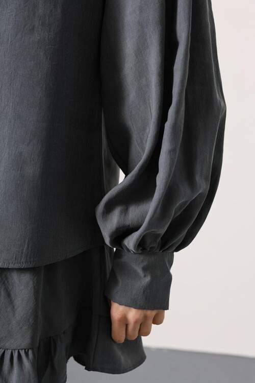 Antrasit Balon Kol Gizli Patlı Dokuma Gömlek BCRY-261276