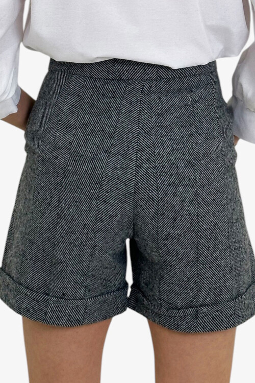 Antrasit Duble Paça Çift Cepli Kışlık Kaşe Şort BCHNV-251220