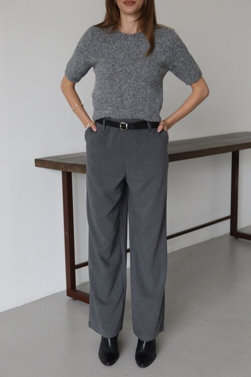 Antrasit Kemerli Çift Cepli Palazzo Pantolon BCRU-261310