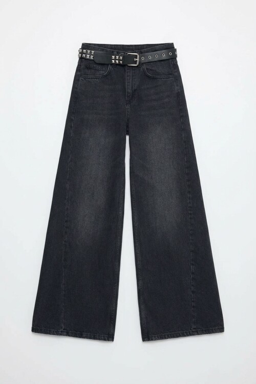 Antrasit Yüksek Bel 5 Cepli Baggy Jean BCHNW-251207