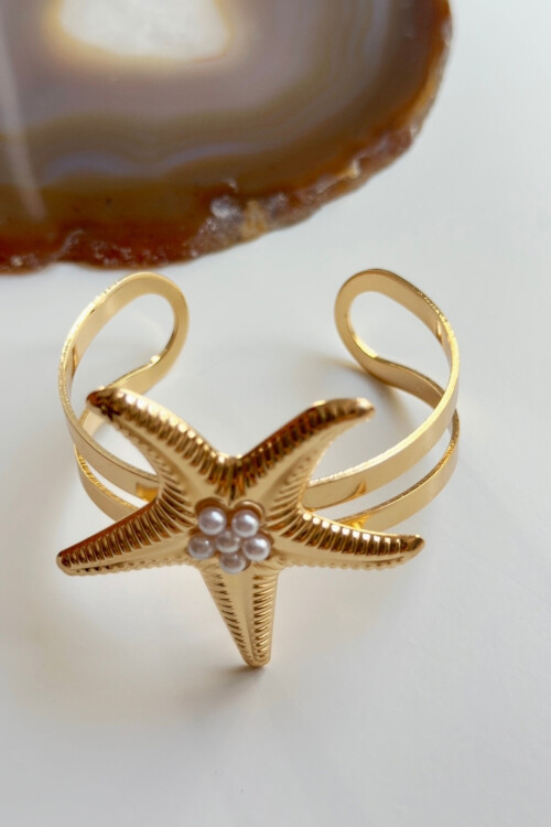 Arm Cuff Çelik Deniz Yıldızı Helenistik Pazu Kol Kelepçesi Gold Ayarlanabilir Kelepçe BCYJ-251047