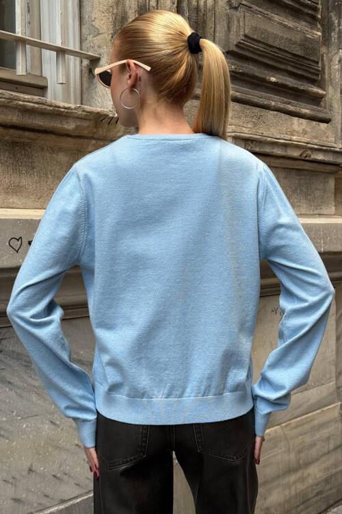 Bebe Mavi Bisiklet Yaka Düğmeli Triko Hırka BCHZCK-251267