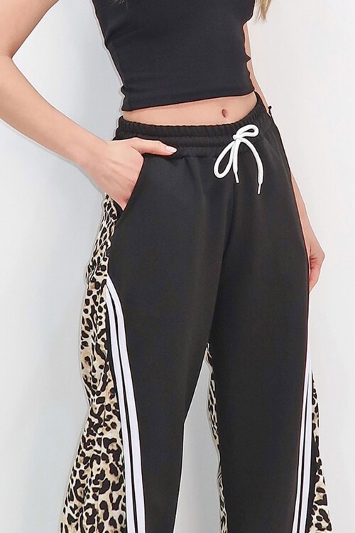 Bej Çift Cepli Leopar Desenli İspanyol Paça Pantolon BCHYL-251257