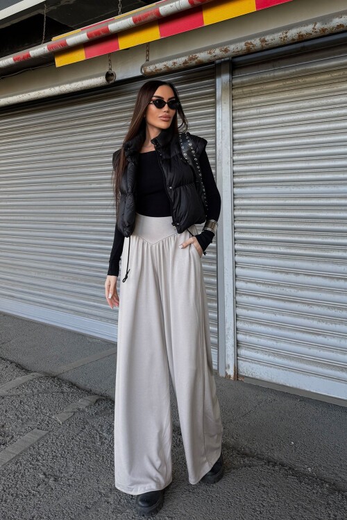 Bej İspanyol Paça Ultra Soft Kumaş Pantolon BCDF-25P0003