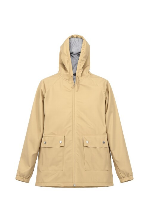 Bej Kapüşonlu Fermuarlı Çift Cepli Yağmurluk Ceket BCHNV-261269