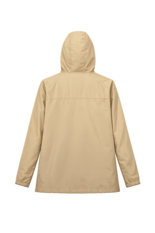 Bej Kapüşonlu Fermuarlı Çift Cepli Yağmurluk Ceket BCHNV-261269