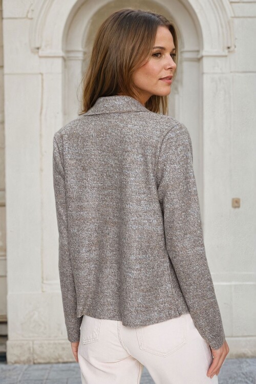 Bej Kendinden Dokulu Çift Taraflı Ceket Hırka