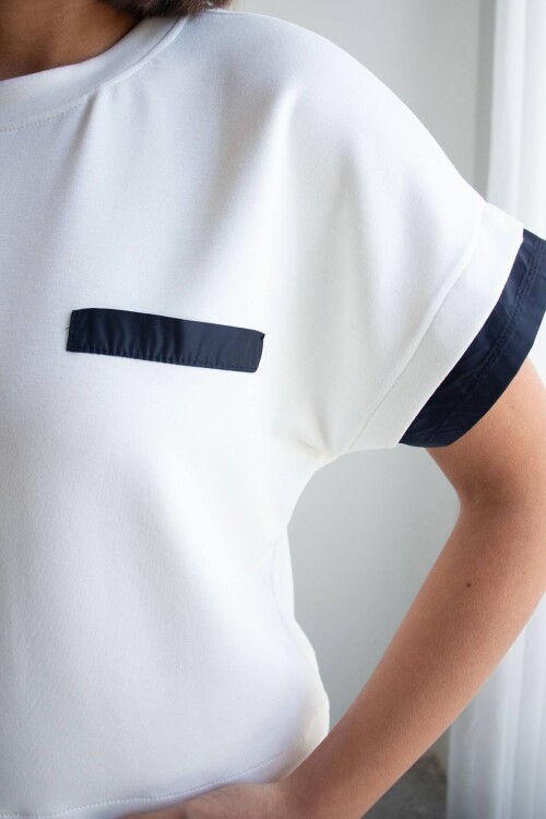 Beyaz Renk Bloklu Beli Lastikli Yumuşak Dokulu Kumaş Alt Üst Takım BCHN-2626133