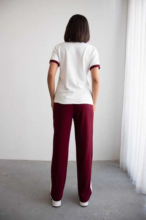 Bordo Blok Detaylı Yumuşak Dokulu Modal Kumaş Alt Üst Takım BCHN-2626126