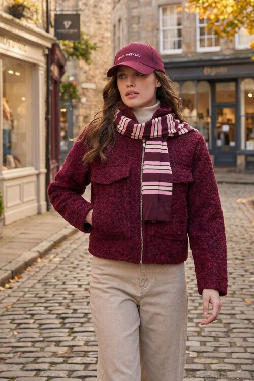 Bordo Çift Cepli Fermuar Kapamalı Buklet Ceket BCHCA-251232