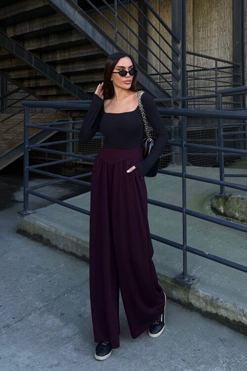 Bordo İspanyol Paça Ultra Soft Kumaş Pantolon BCDF-25P0003