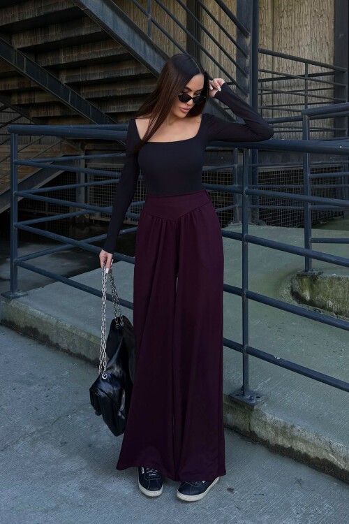 Bordo İspanyol Paça Ultra Soft Kumaş Pantolon BCDF-25P0003