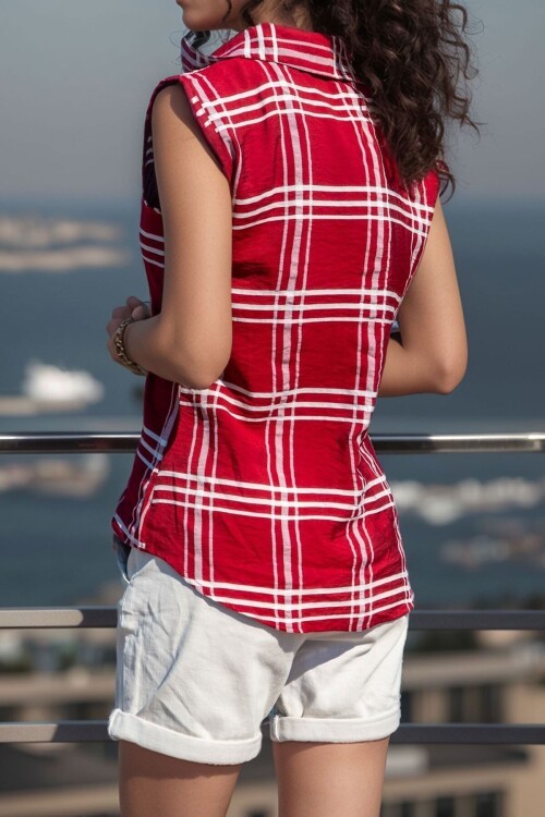 Bordo Kolsuz Kare Desen Özel Dokulu Gömlek