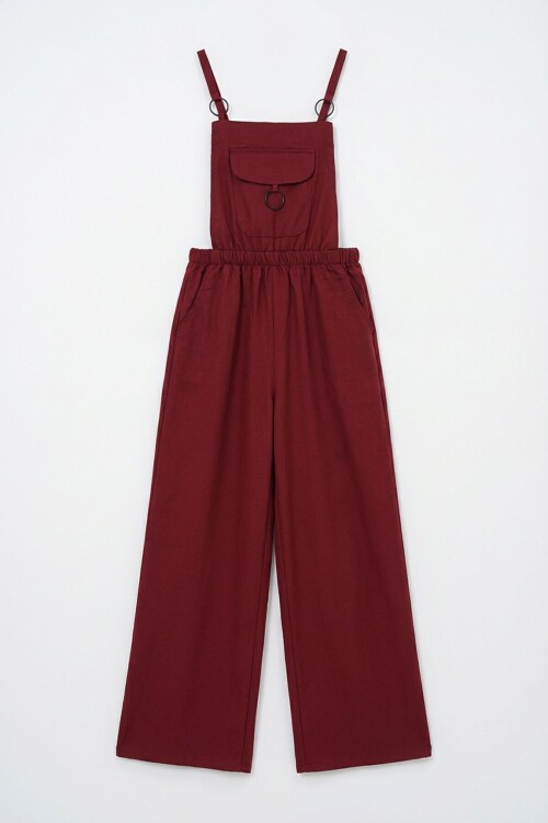 Bordo Önü Cepli Askılı Halka Detaylı Aerobin Salopet Pantolon