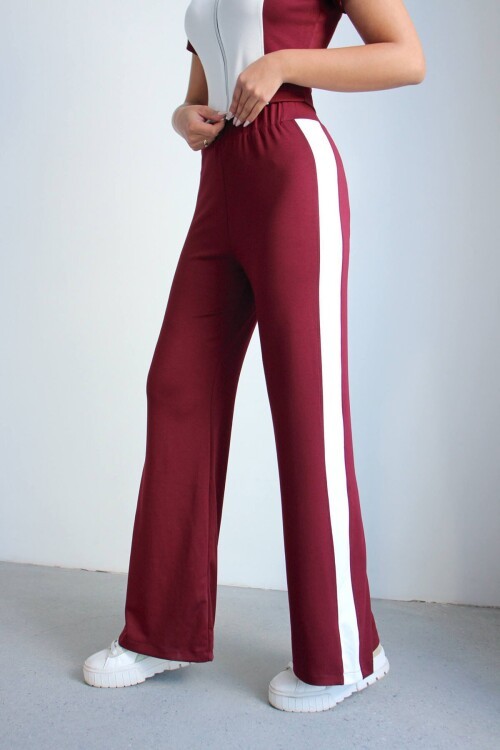 Bordo Renk Bloklu Fermuarlı Yumuşak Dokulu Kumaş Eşofman Takımı BCHN-2626953TK