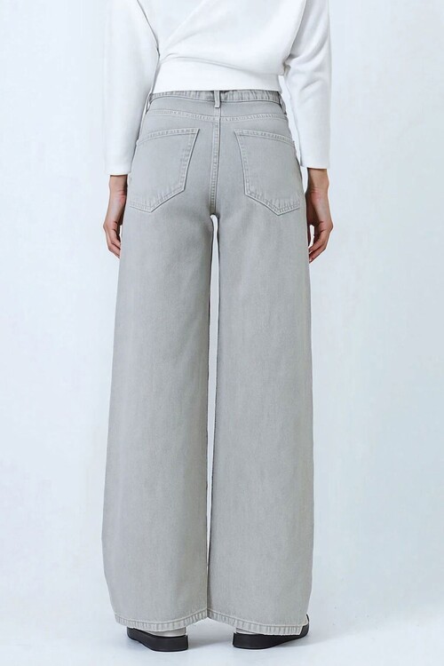 Buz Gri Yüksek Bel 5 Cepli Baggy Jean KT-0088