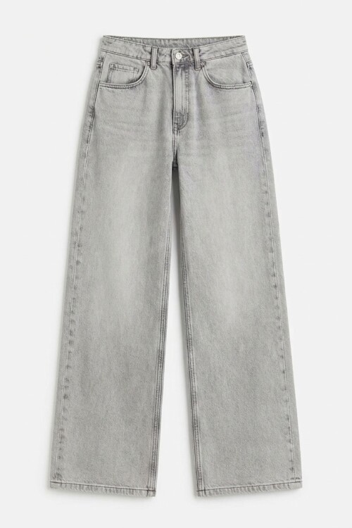 Buz Gri Yüksek Bel 5 Cepli Baggy Jean KT-0088