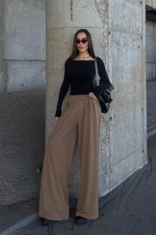 Camel Pile Detaylı İspanyol Ultra Soft Kumaş Pantolon BCDF-25P0002