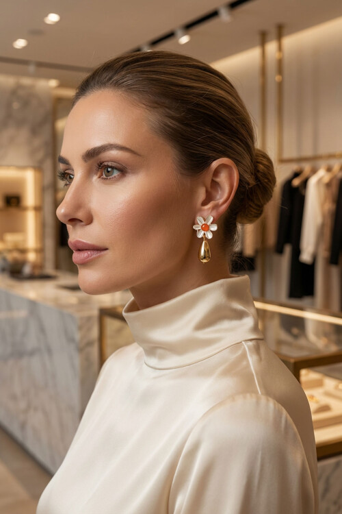 Çelik Çiçek Kadın Sallantılı Küpe BCYJ-251054