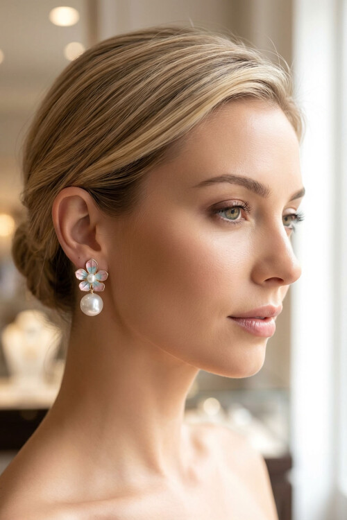 Çelik Çiçek Kadın Sallantılı Küpe BCYJ-251054