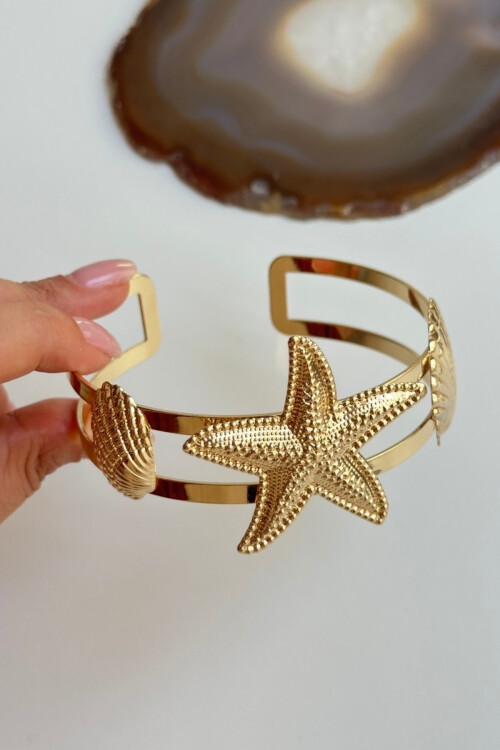 Çelik Deniz Yıldızı Helen Helenistik Pazu Kol Kelepçesi Gold Ayarlanabilir Kelepçe BCYJ-251047