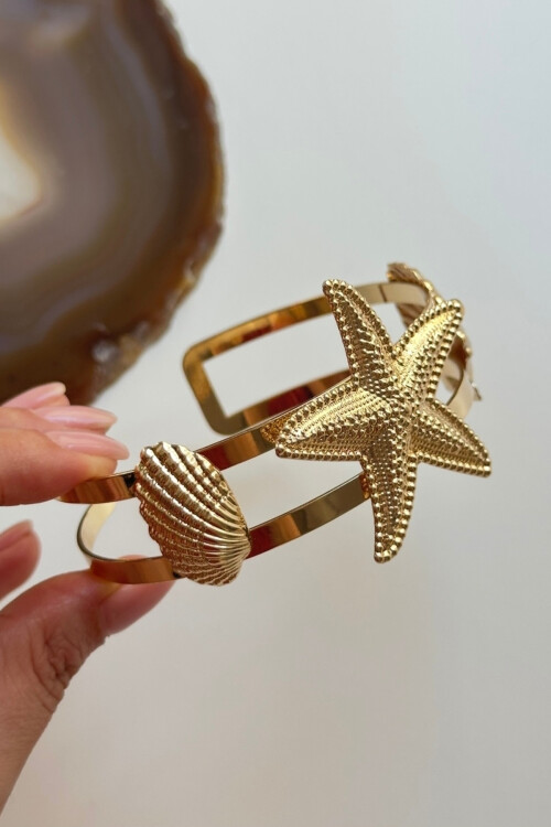 Çelik Deniz Yıldızı Helen Helenistik Pazu Kol Kelepçesi Gold Ayarlanabilir Kelepçe BCYJ-251047