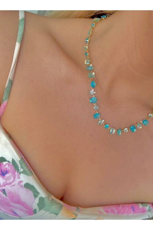 Çelik Dönmeyen Gema Kolye Zirkon Taşlı Kadın Kolye BCYJ-251045