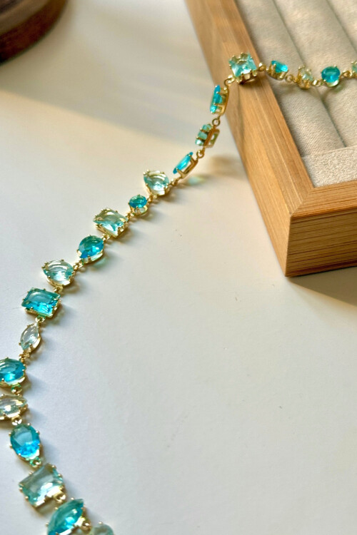 Çelik Dönmeyen Gema Kolye Zirkon Taşlı Kadın Kolye BCYJ-251045