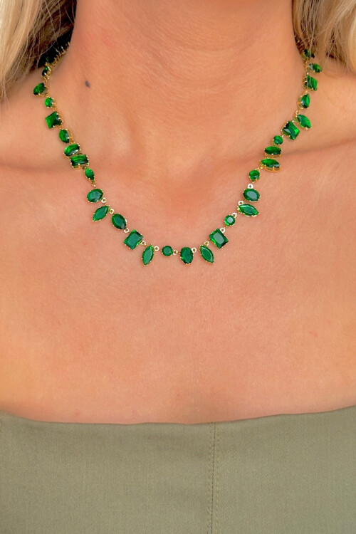 Çelik Dönmeyen Gema Kolye Zirkon Taşlı Kadın Kolye BCYJ-251045