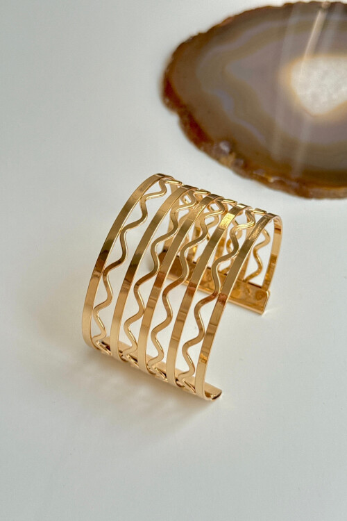 Çelik Kalın Kelepçe Bilezik Kadın Bileklik Unisex Gold Kadın Kelepçe BCYJ-251041