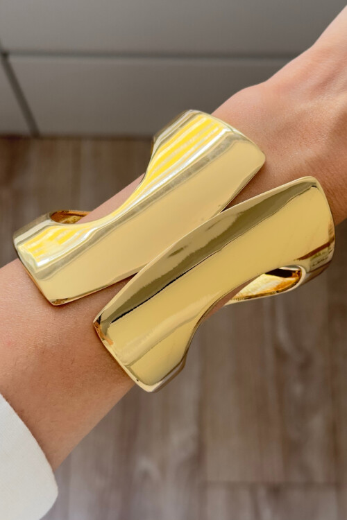 Çelik Kalın Kelepçe Bilezik Kadın Bileklik Unisex Gold Kadın Kelepçe BCYJ-251041