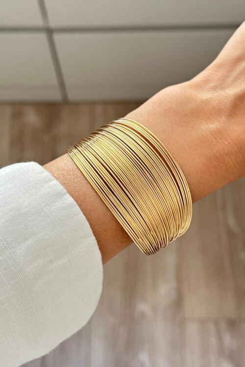 Çelik Kalın Kelepçe Bilezik Kadın Bileklik Unisex Gold Kadın Kelepçe BCYJ-251041