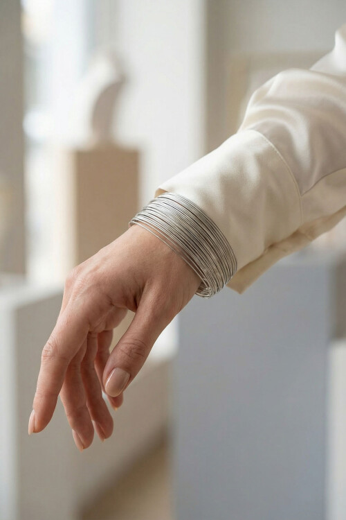 Çelik Kalın Kelepçe Bilezik Kadın Bileklik Unisex Silver Kadın Kelepçe BCYJ-251041