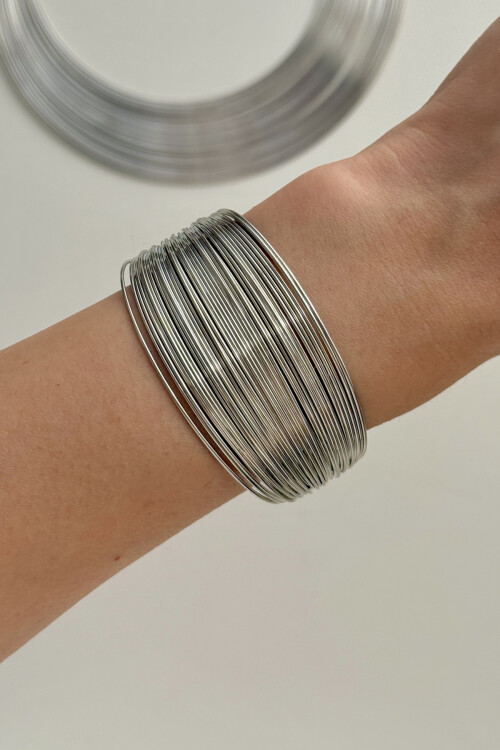 Çelik Kalın Kelepçe Bilezik Kadın Bileklik Unisex Silver Kadın Kelepçe BCYJ-251041