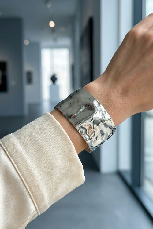 Çelik Kalın Kelepçe Bilezik Kadın Erkek Unisex Bileklik BCYJ-251039